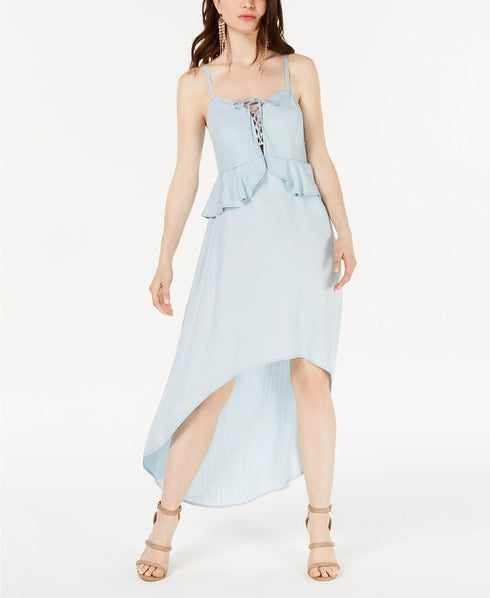 GUESS Chambray High-Low A-Line Dress Blue Size Large